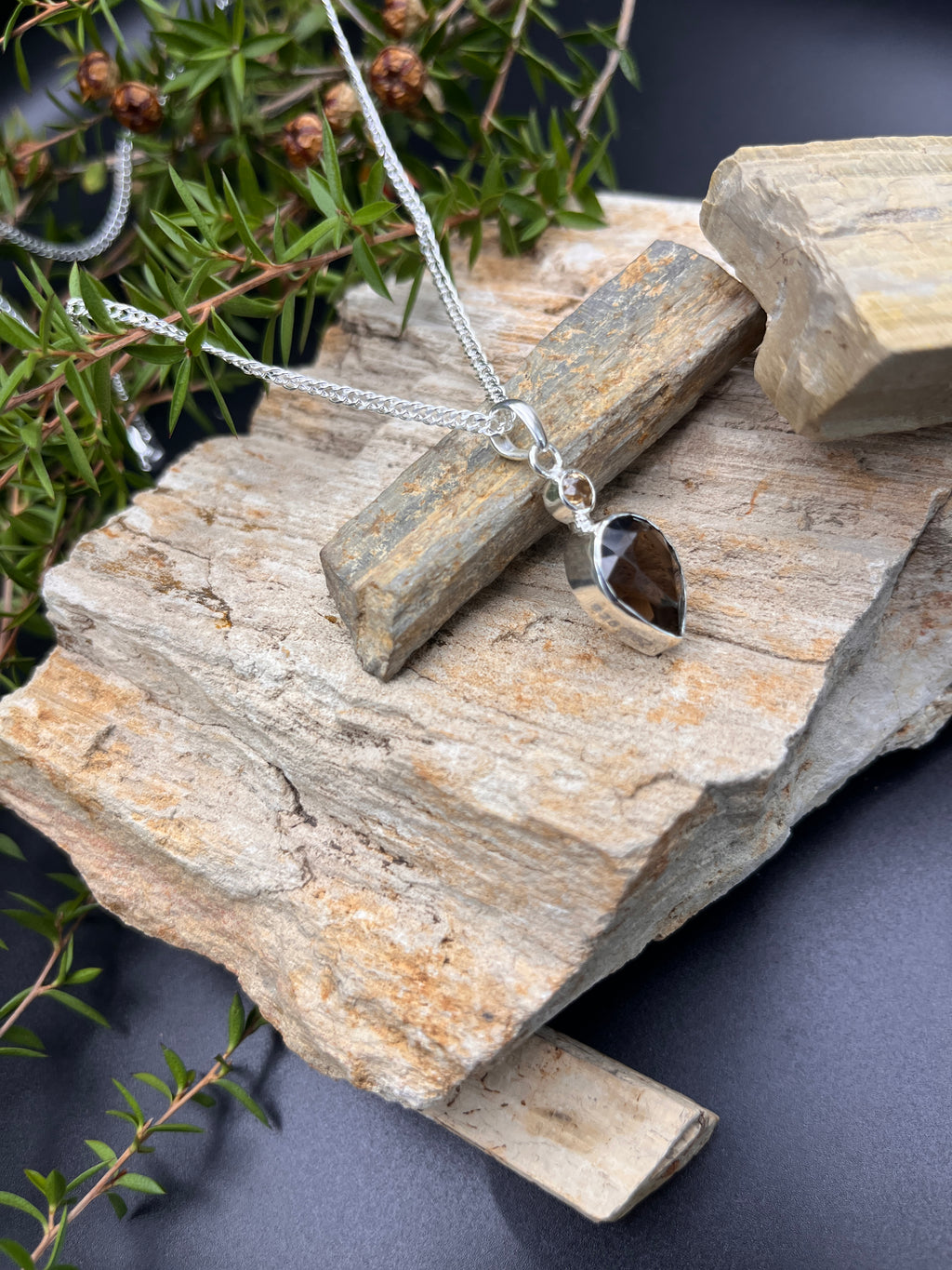 Tasmanian Smoky Quartz + Zircon Pendant