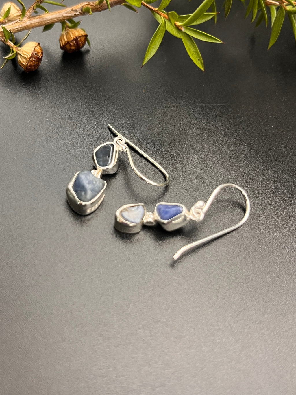 Silvery Blue Sapphire Gemstone Earrings