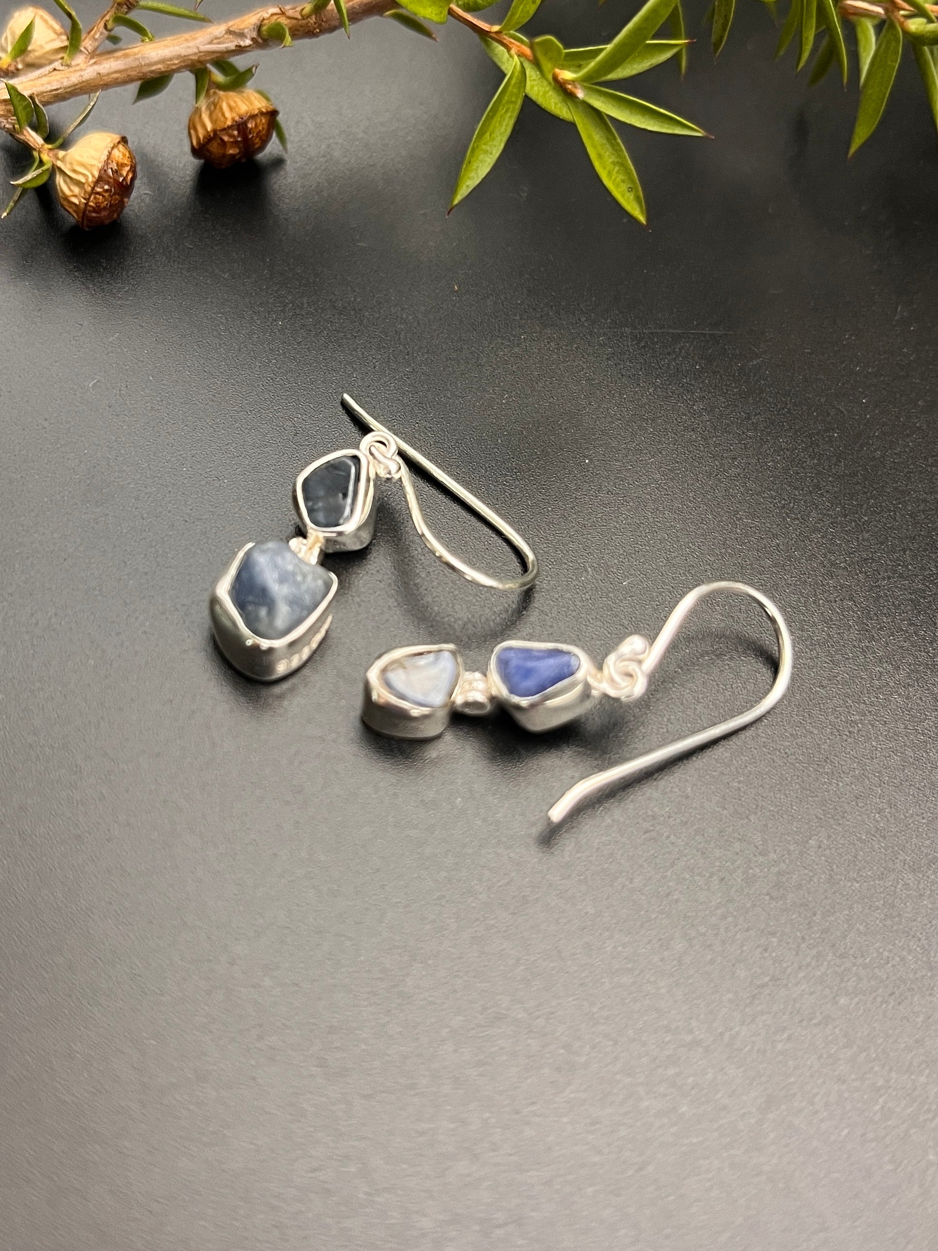 Silvery Blue Sapphire Gemstone Earrings