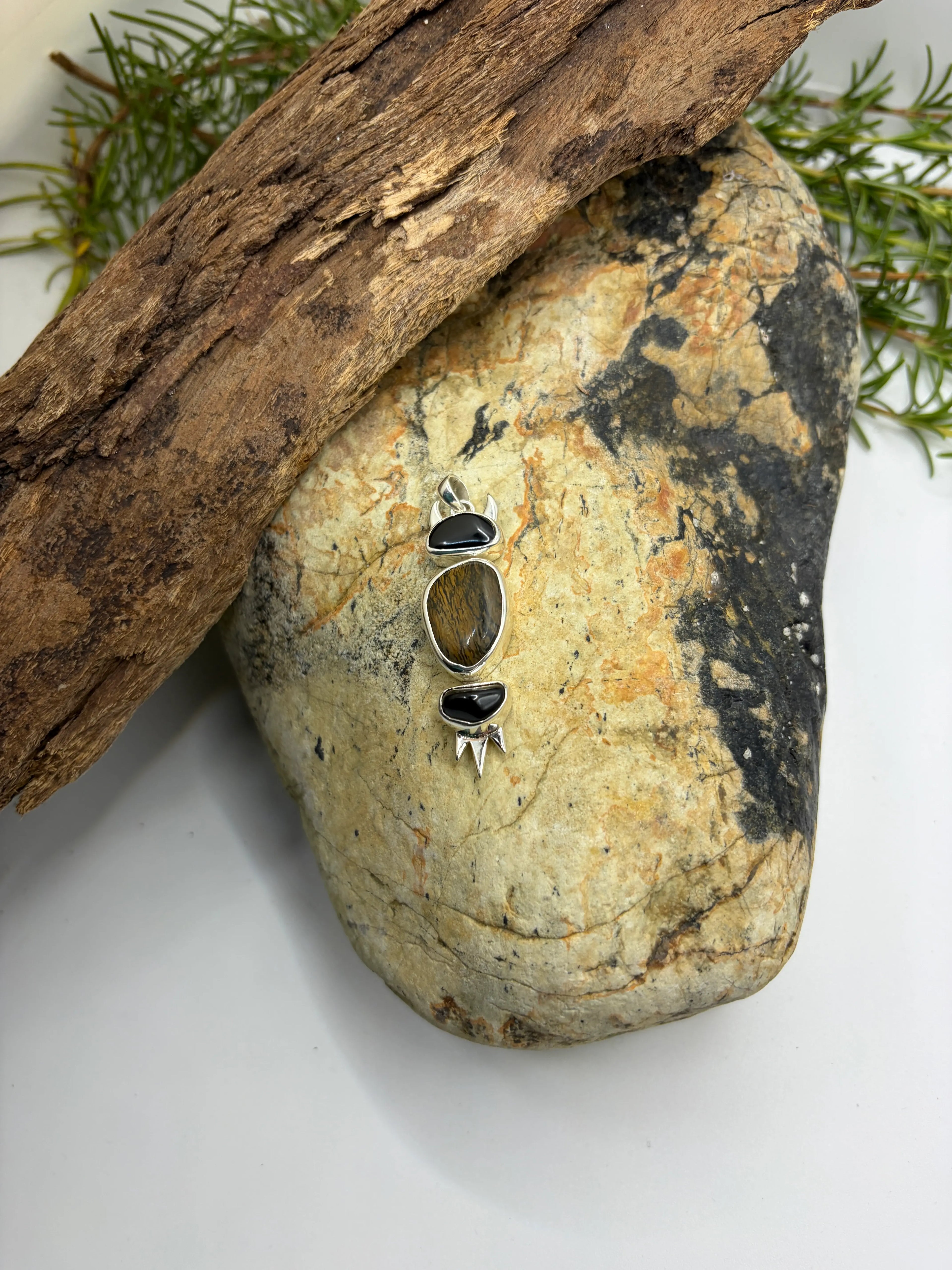 Petrified Forest Floor and Spinel Gem Pendant