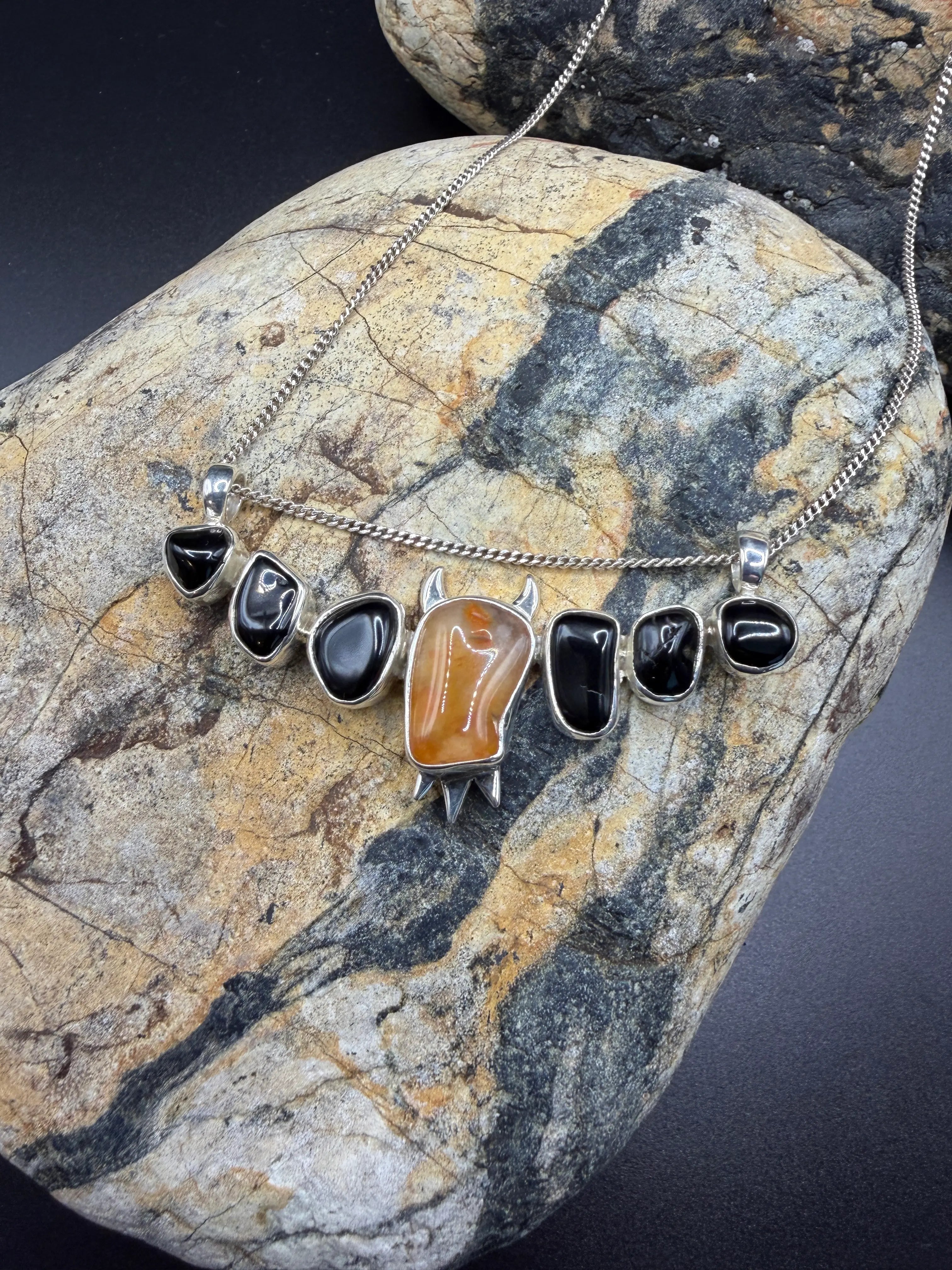 Carnelian + 5 Spinel Gemstone Pendant