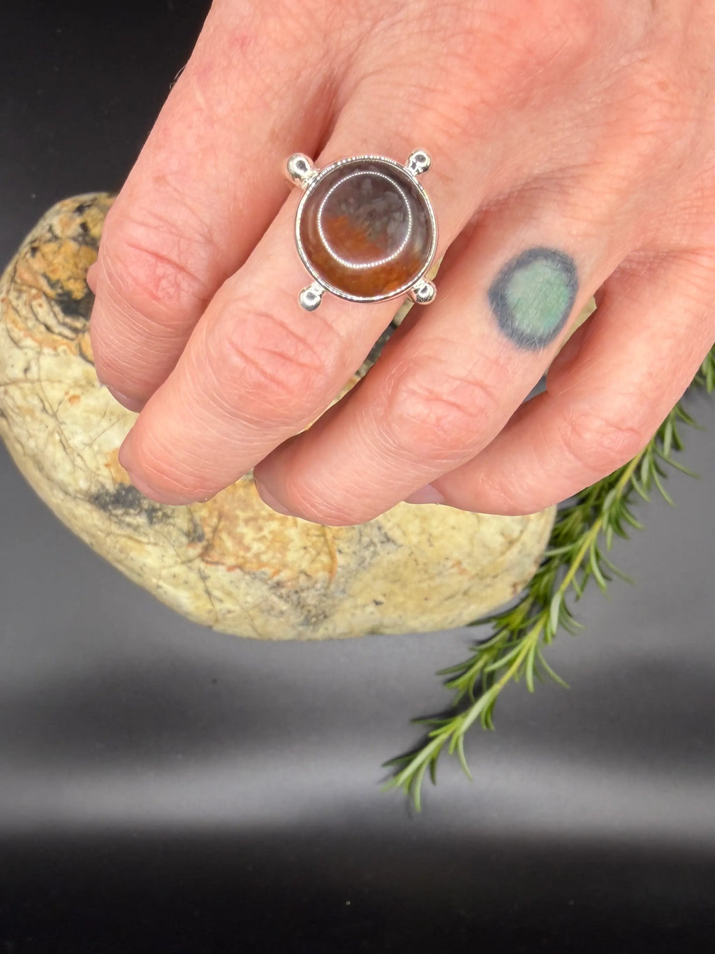 Rare Purple Red Carnelian Ring